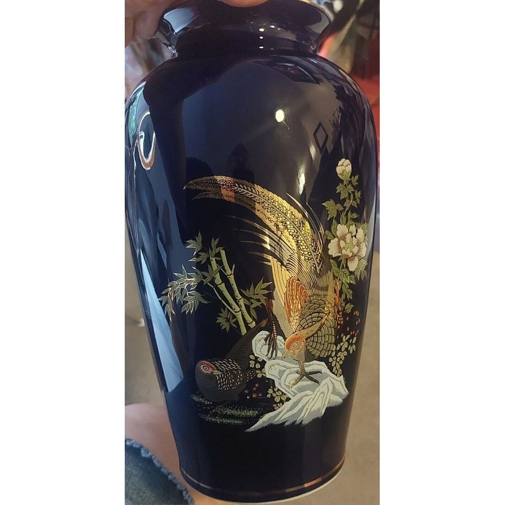 Vintage Japanese porcelain Cobalt Blue beautiful Vase 1960s Art‎ Collection #380
